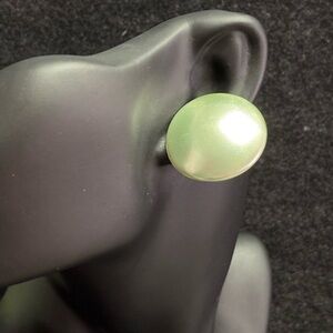 Vintage Silvery-Green Clip-On Button Earring